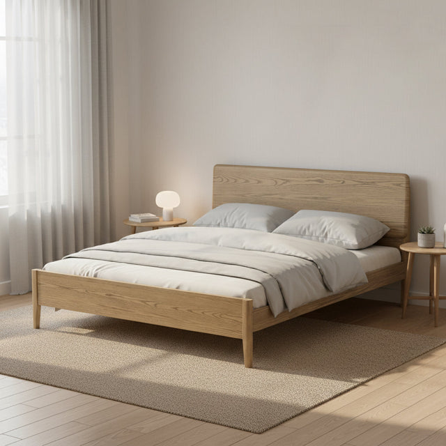 Traditional Rustic Flush-Edge Bed Frame - Full Ash Wood Frame & Pine Slats Adjustable Height Bed For Bedroom