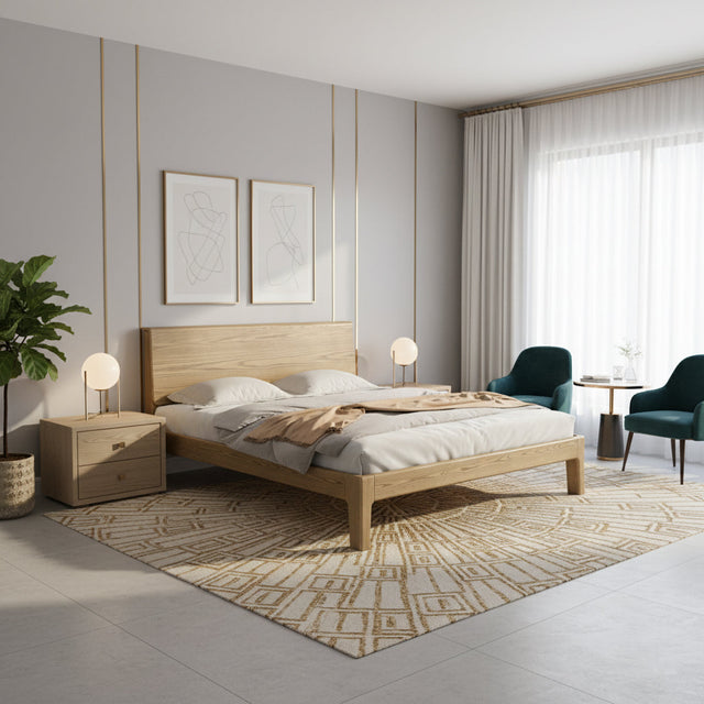 Traditional Rustic Style Bed Frame - Flush-Edge Design Sturdy Full Ash Wood Frame Bed For Bedroom