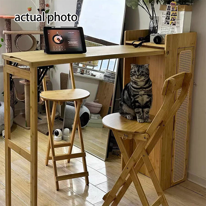 Modern Simplicity Bamboo Hardware Rectangular Foldable Bar Table &amp; Chair Set For Dining Room