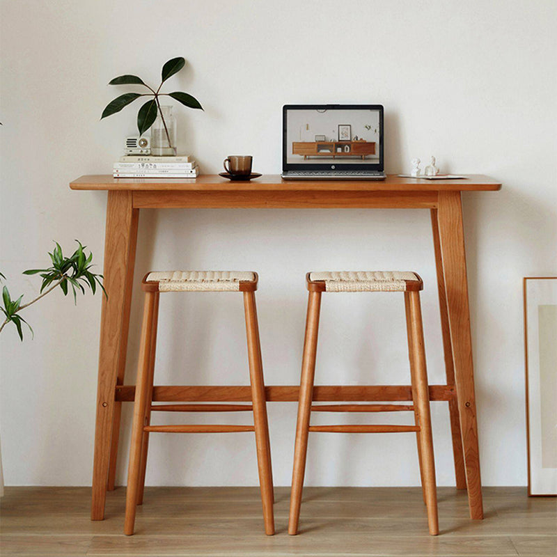 Modern Minimalist Rectangular Solid Cherry Wood Bar Table With Footrest Multi-Functional Console For Dining Room &amp; Living Room