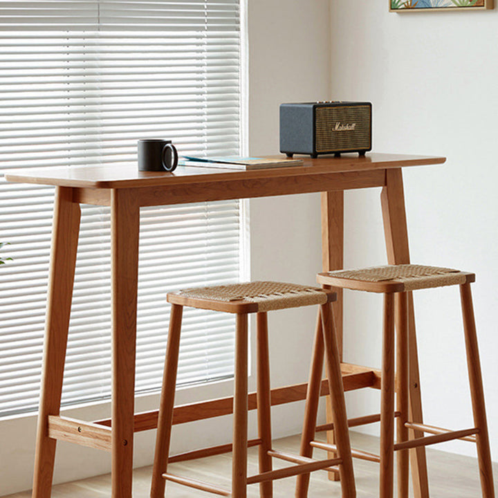Modern Minimalist Rectangular Solid Cherry Wood Bar Table With Footrest Multi-Functional Console For Dining Room &amp; Living Room