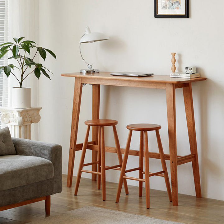 Modern Minimalist Rectangular Solid Cherry Wood Bar Table With Footrest Multi-Functional Console For Dining Room &amp; Living Room