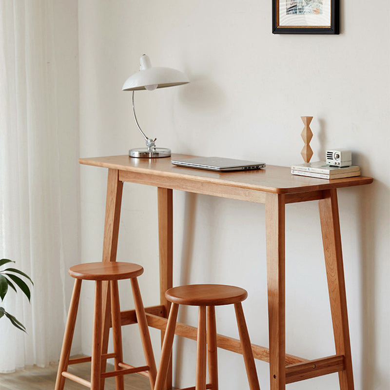 Modern Minimalist Rectangular Solid Cherry Wood Bar Table With Footrest Multi-Functional Console For Dining Room &amp; Living Room