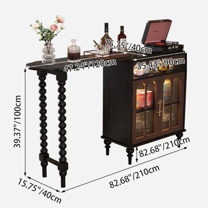 Modern Mid-Century Ball-turned Legs Solid Wood Long Rainbow Glass Bar Table 4-Tier For Living Room