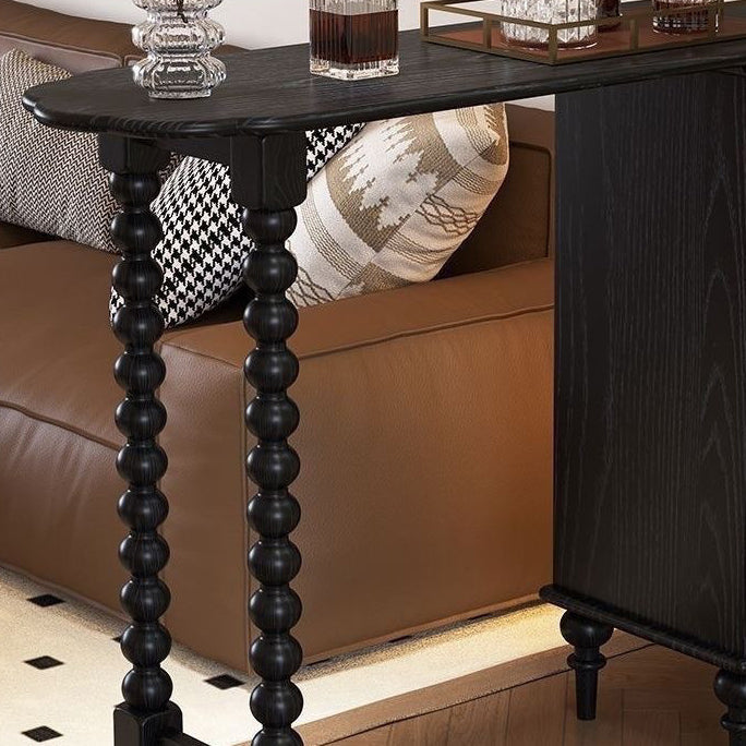 Modern Mid-Century Ball-turned Legs Solid Wood Long Rainbow Glass Bar Table 4-Tier For Living Room