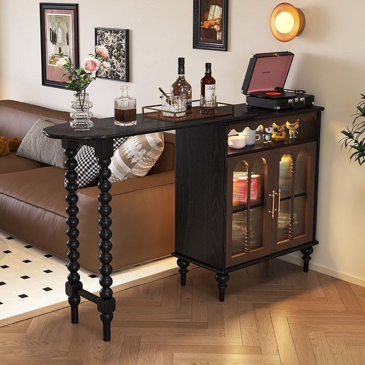 Modern Mid-Century Ball-turned Legs Solid Wood Long Rainbow Glass Bar Table 4-Tier For Living Room