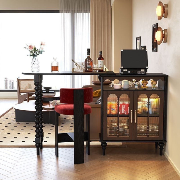 Modern Mid-Century Ball-turned Legs Solid Wood Long Rainbow Glass Bar Table 4-Tier For Living Room