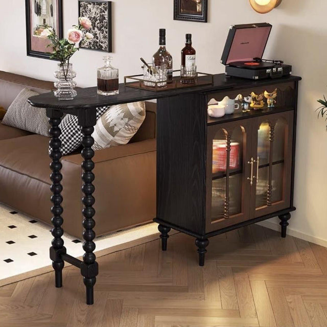 Modern Mid-Century Ball-turned Legs Solid Wood Long Rainbow Glass Bar Table 4-Tier For Living Room