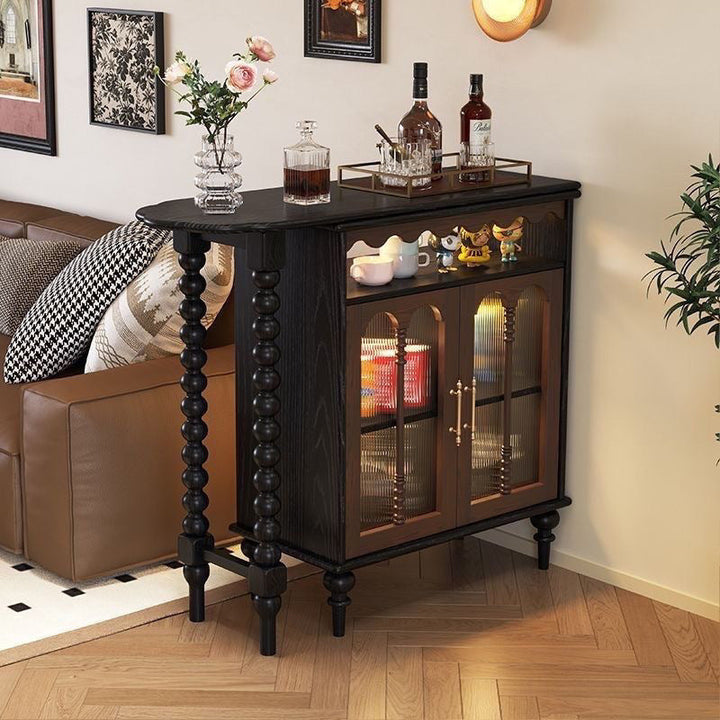 Modern Mid-Century Ball-turned Legs Solid Wood Long Rainbow Glass Bar Table 4-Tier For Living Room