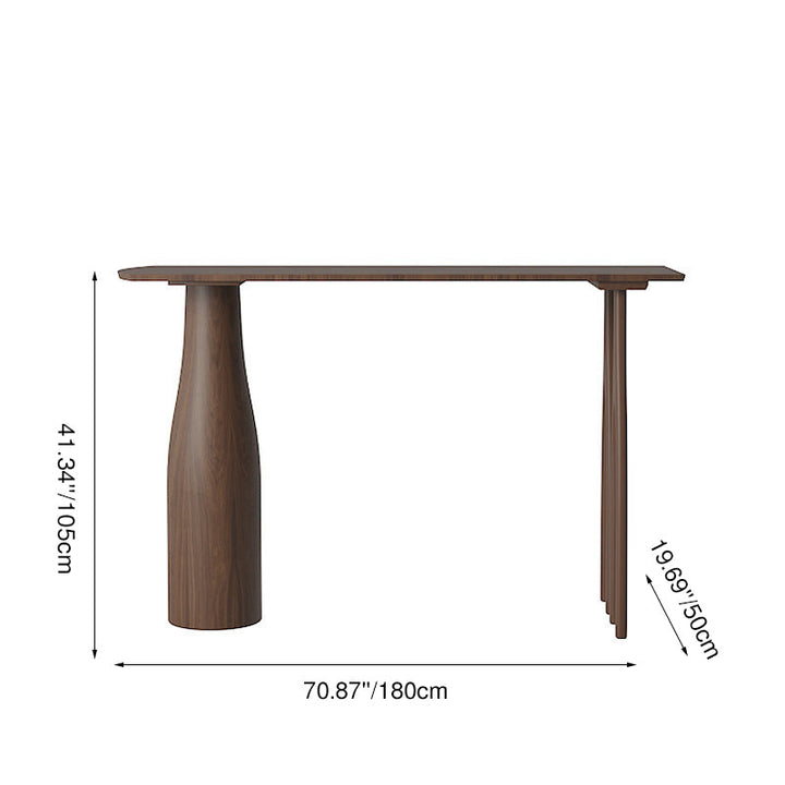 Modern Mid-Century Solid Pine Wood Bar Table With Sculptural Tapered Pedestal For Home Dining