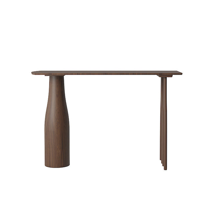Modern Mid-Century Solid Pine Wood Bar Table With Sculptural Tapered Pedestal For Home Dining