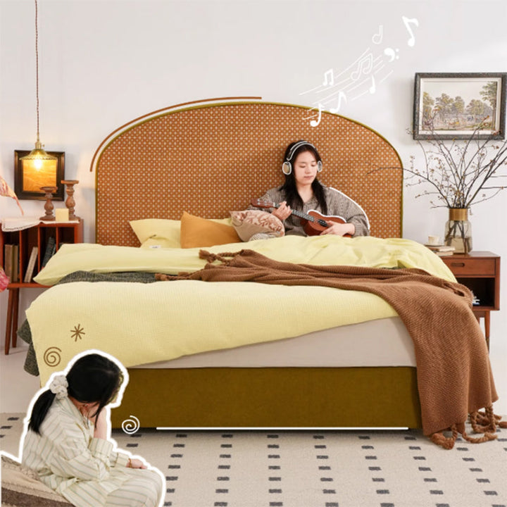 Removable Covers Beech Wood Bed Frame - Retro Customizable &amp; Eco-Friendly Bed