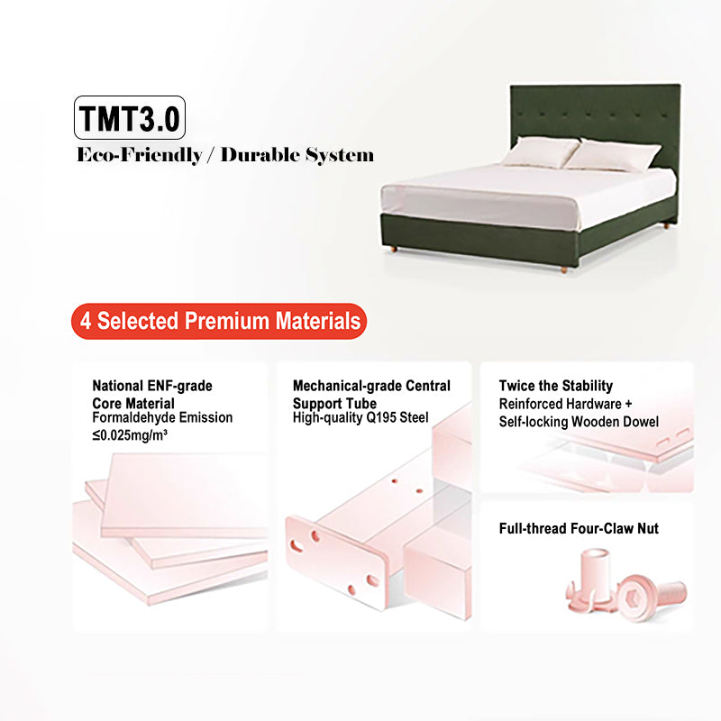 Removable Covers Beech Wood Bed Frame - Retro Customizable &amp; Eco-Friendly Bed