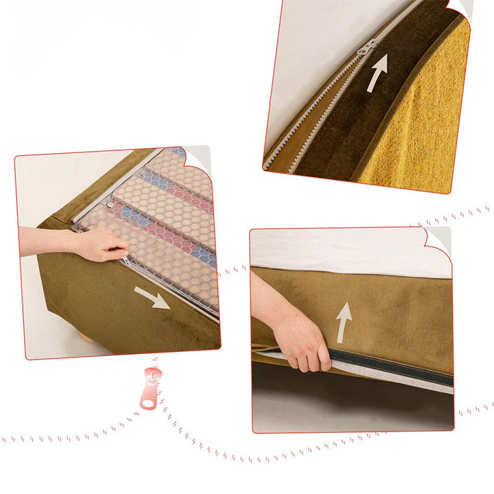 Removable Covers Beech Wood Bed Frame - Retro Customizable &amp; Eco-Friendly Bed