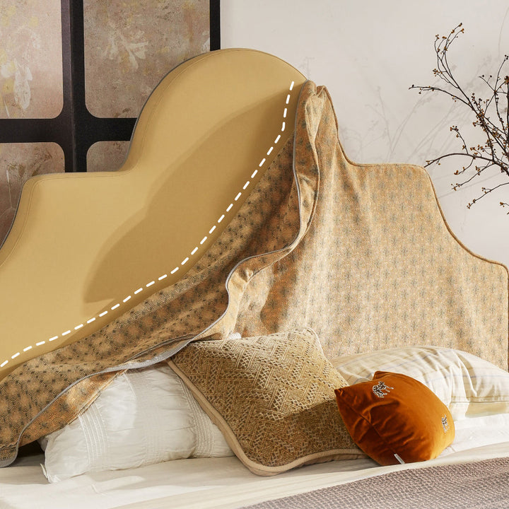 Detachable Dual-Tone Leather &amp; Fabric Covers - Elegant French Curved Headboard Bed Frame For Your Bedroom