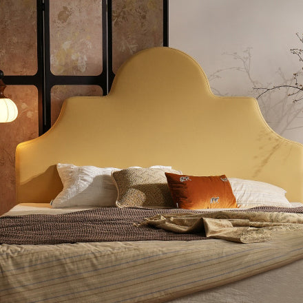 Detachable Dual-Tone Leather &amp; Fabric Covers - Elegant French Curved Headboard Bed Frame For Your Bedroom
