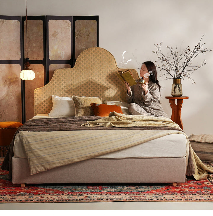 Detachable Dual-Tone Leather &amp; Fabric Covers - Elegant French Curved Headboard Bed Frame For Your Bedroom