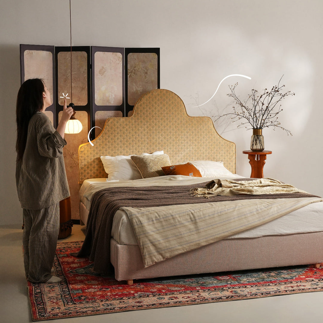 Detachable Dual-Tone Leather &amp; Fabric Covers - Elegant French Curved Headboard Bed Frame For Your Bedroom