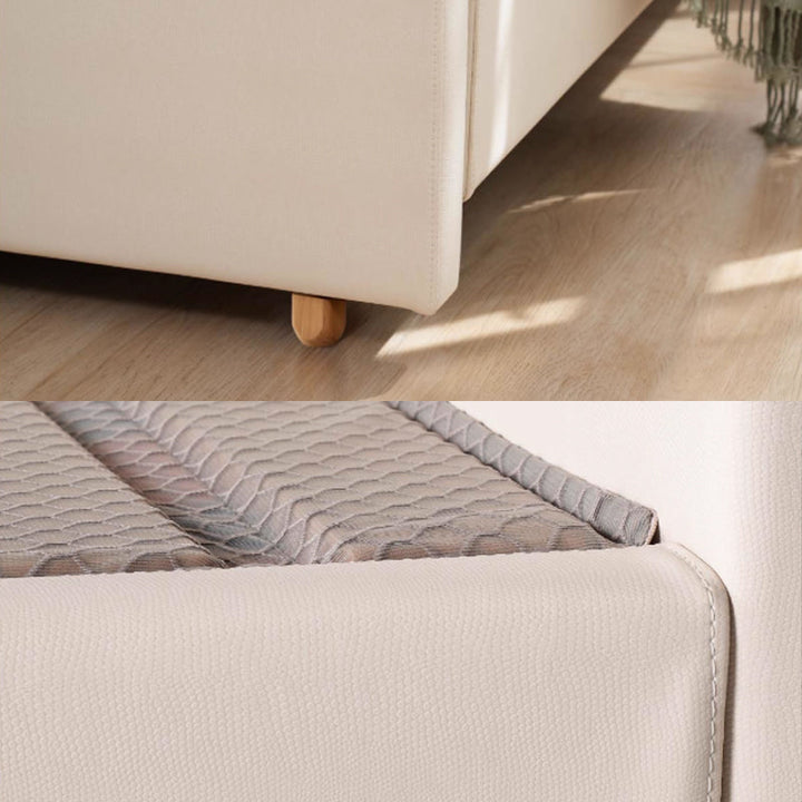 Elegant Pearl Microfiber Leather Upholstered Headboard Bed Frame - Luxury Refined Smooth Edges Bed For Your Bedroom