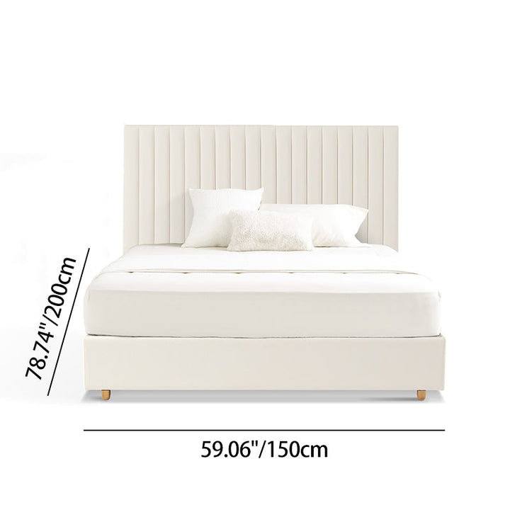 White Vertical Channel Tufted Headboard Bed Frame - French-Style Soft Upholstery &amp; Clean Edge Bed For Your Bedroom