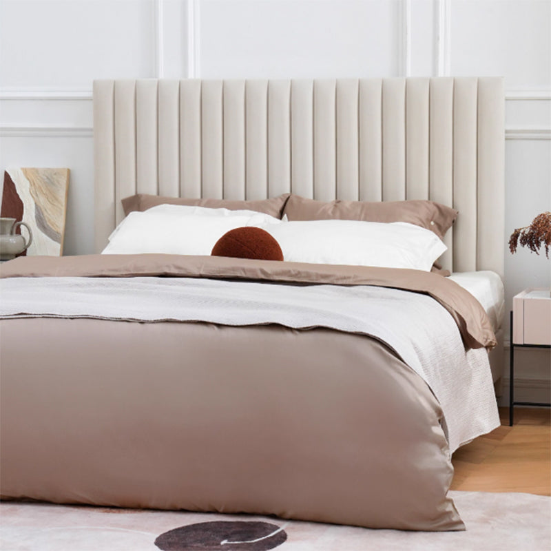 White Vertical Channel Tufted Headboard Bed Frame - French-Style Soft Upholstery &amp; Clean Edge Bed For Your Bedroom