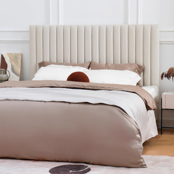 White Vertical Channel Tufted Headboard Bed Frame - French-Style Soft Upholstery &amp; Clean Edge Bed For Your Bedroom
