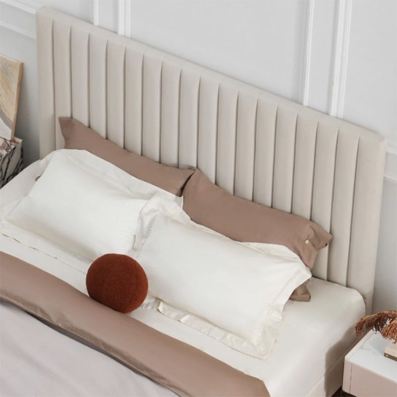 White Vertical Channel Tufted Headboard Bed Frame - French-Style Soft Upholstery &amp; Clean Edge Bed For Your Bedroom