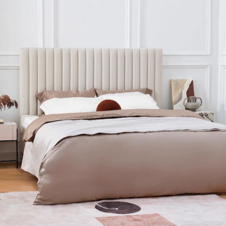White Vertical Channel Tufted Headboard Bed Frame - French-Style Soft Upholstery &amp; Clean Edge Bed For Your Bedroom