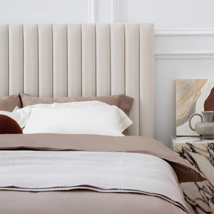 White Vertical Channel Tufted Headboard Bed Frame - French-Style Soft Upholstery &amp; Clean Edge Bed For Your Bedroom