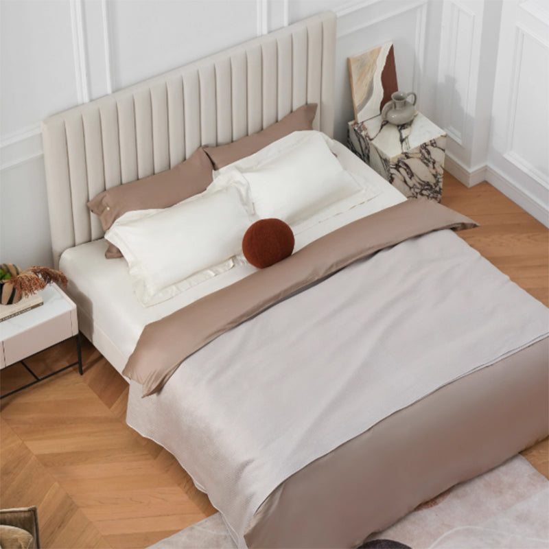 White Vertical Channel Tufted Headboard Bed Frame - French-Style Soft Upholstery &amp; Clean Edge Bed For Your Bedroom