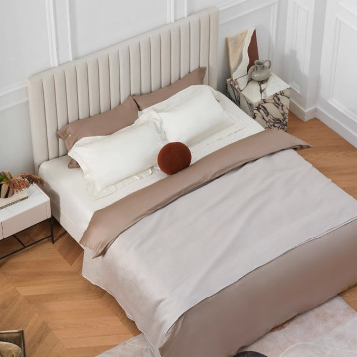 White Vertical Channel Tufted Headboard Bed Frame - French-Style Soft Upholstery &amp; Clean Edge Bed For Your Bedroom