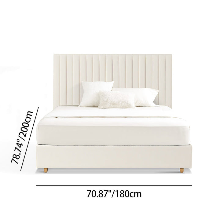 White Vertical Channel Tufted Headboard Bed Frame - French-Style Soft Upholstery &amp; Clean Edge Bed For Your Bedroom