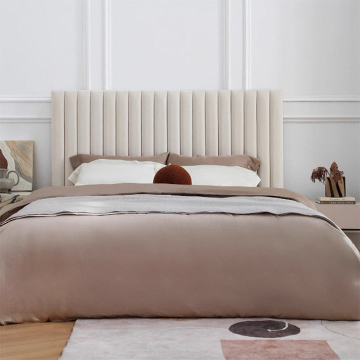 White Vertical Channel Tufted Headboard Bed Frame - French-Style Soft Upholstery &amp; Clean Edge Bed For Your Bedroom