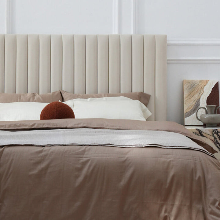 White Vertical Channel Tufted Headboard Bed Frame - French-Style Soft Upholstery &amp; Clean Edge Bed For Your Bedroom