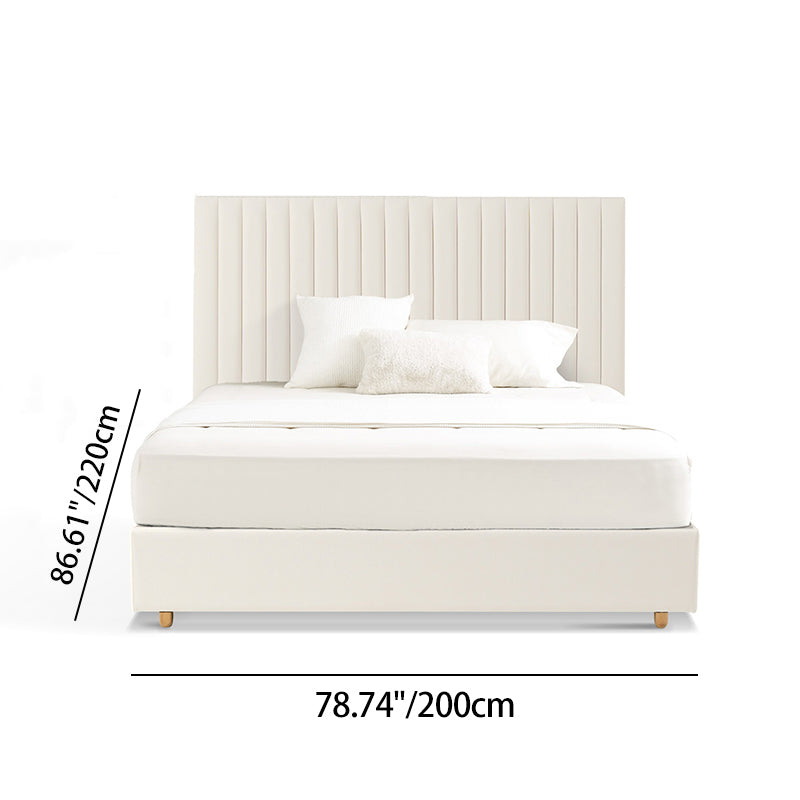 White Vertical Channel Tufted Headboard Bed Frame - French-Style Soft Upholstery &amp; Clean Edge Bed For Your Bedroom
