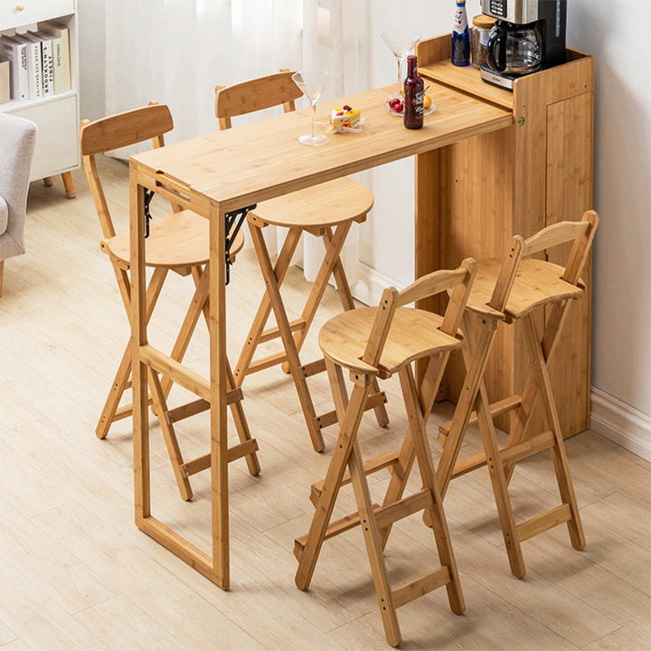 Modern Simplicity Bamboo Hardware Rectangular Foldable Bar Table &amp; Chair Set For Dining Room