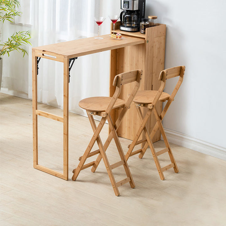 Modern Simplicity Bamboo Hardware Rectangular Foldable Bar Table &amp; Chair Set For Dining Room