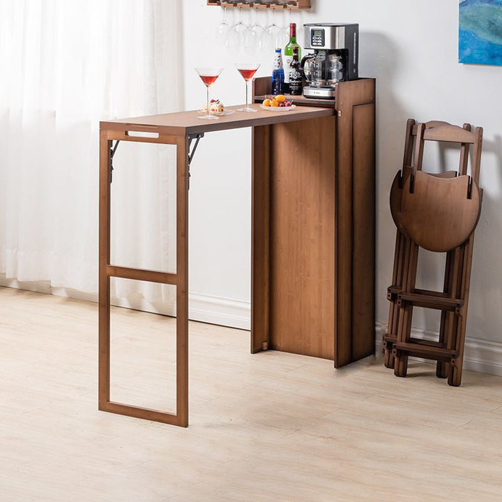 Modern Simplicity Bamboo Hardware Rectangular Foldable Bar Table &amp; Chair Set For Dining Room