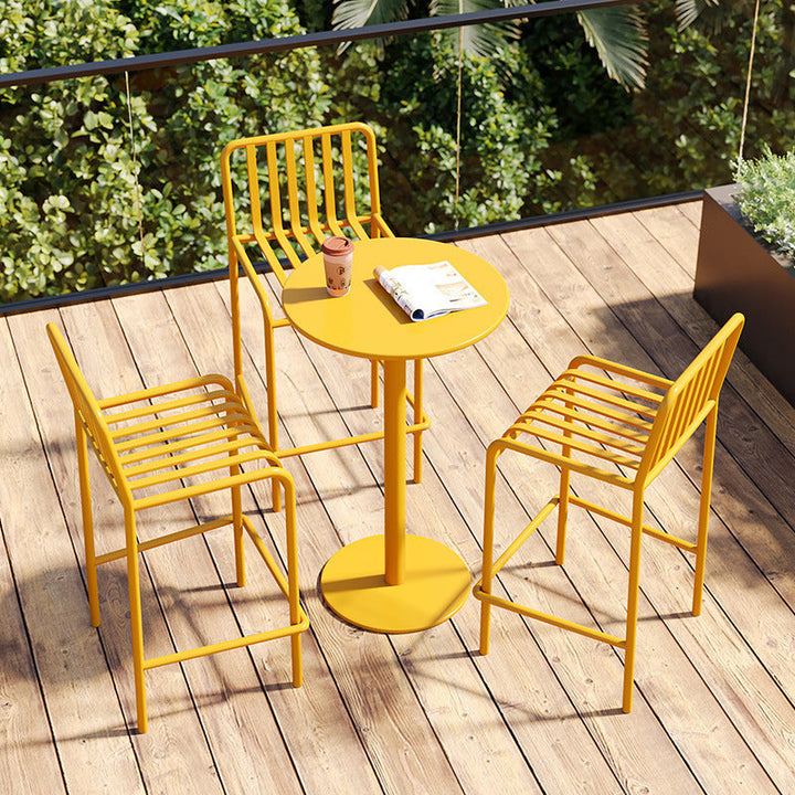 Modern Minimalist Round Iron Outdoor Bar Table 1-Tier For Garden