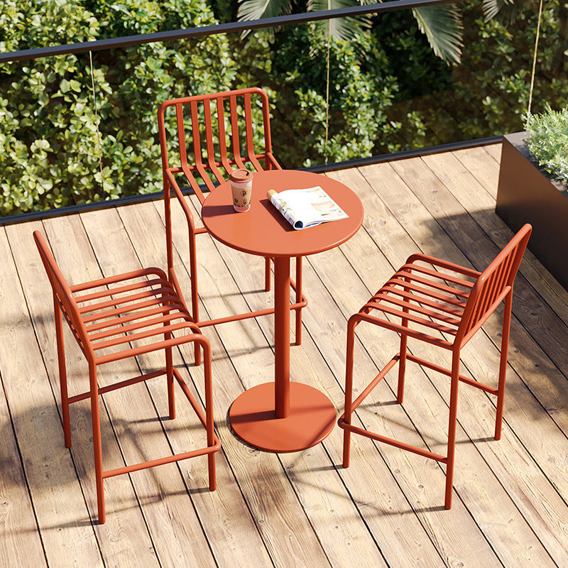 Modern Minimalist Round Iron Outdoor Bar Table 1-Tier For Garden