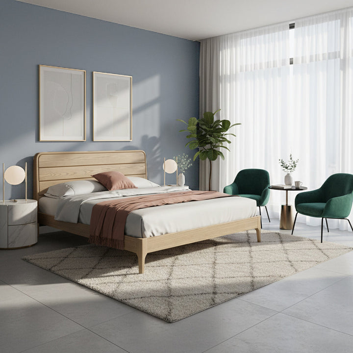 Premium Ash Wood Recessed Bed Frame - Home-Friendly Solid Support &amp; Sleek Look Bed For Bedroom