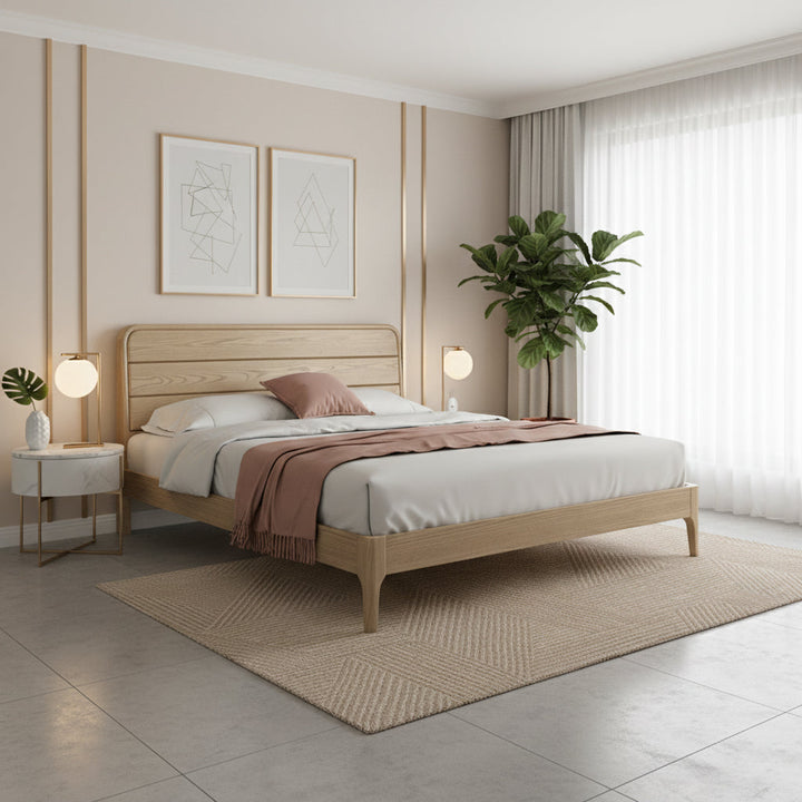 Premium Ash Wood Recessed Bed Frame - Home-Friendly Solid Support &amp; Sleek Look Bed For Bedroom