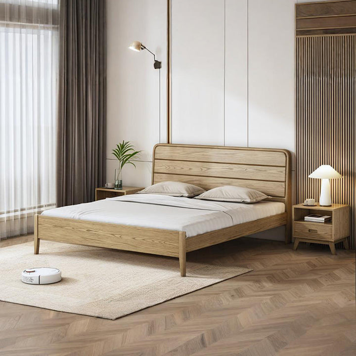 Premium Ash Wood Recessed Bed Frame - Home-Friendly Solid Support &amp; Sleek Look Bed For Bedroom