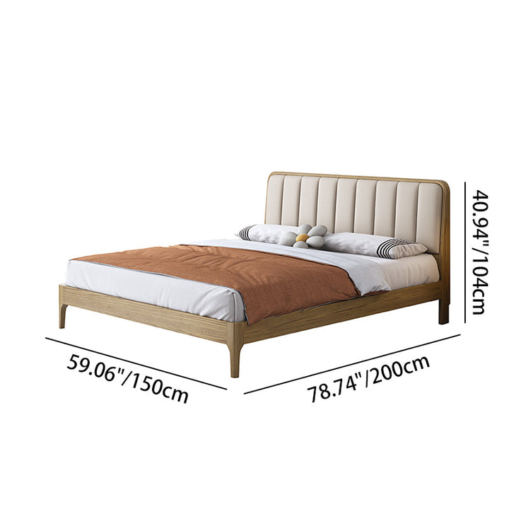 French Romantic Aesthetic Recessed Bed Frame - Genuine Leather Upholstered &amp; Ash Wood Bed For Bedroom