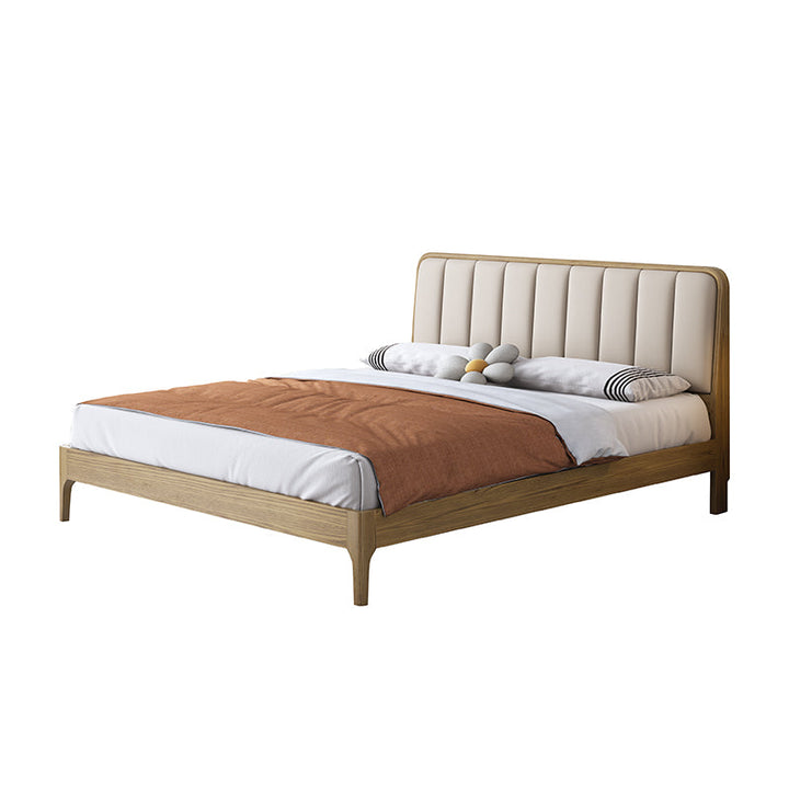 French Romantic Aesthetic Recessed Bed Frame - Genuine Leather Upholstered &amp; Ash Wood Bed For Bedroom