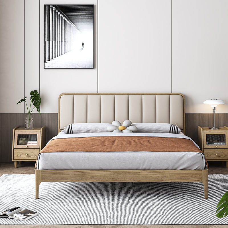 French Romantic Aesthetic Recessed Bed Frame - Genuine Leather Upholstered &amp; Ash Wood Bed For Bedroom