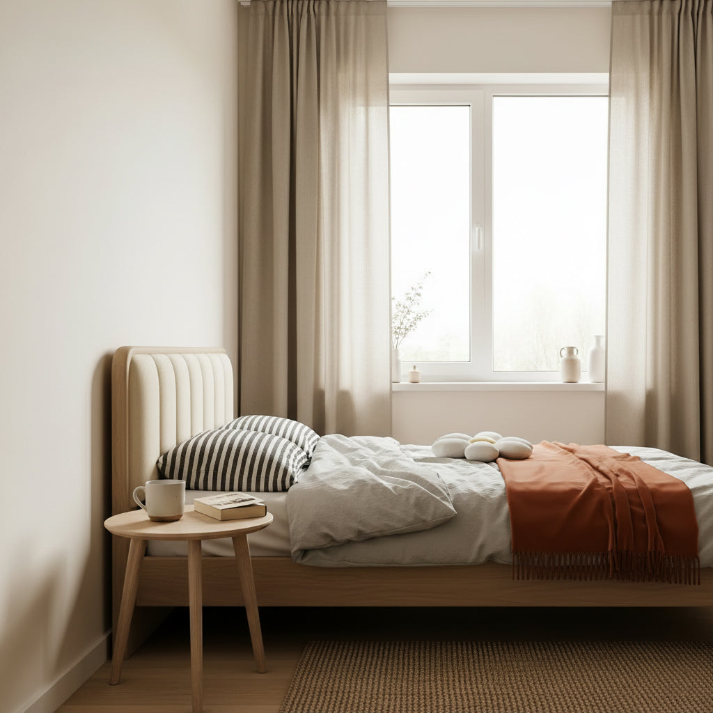 French Romantic Aesthetic Recessed Bed Frame - Genuine Leather Upholstered &amp; Ash Wood Bed For Bedroom