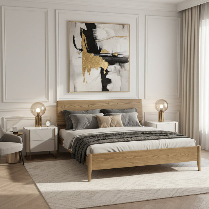 Traditional Rustic Flush-Edge Bed Frame - Full Ash Wood Frame &amp; Pine Slats Adjustable Height Bed For Bedroom