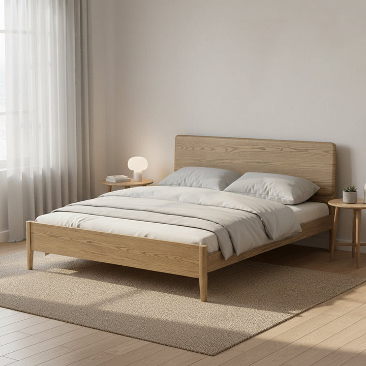 Traditional Rustic Flush-Edge Bed Frame - Full Ash Wood Frame &amp; Pine Slats Adjustable Height Bed For Bedroom