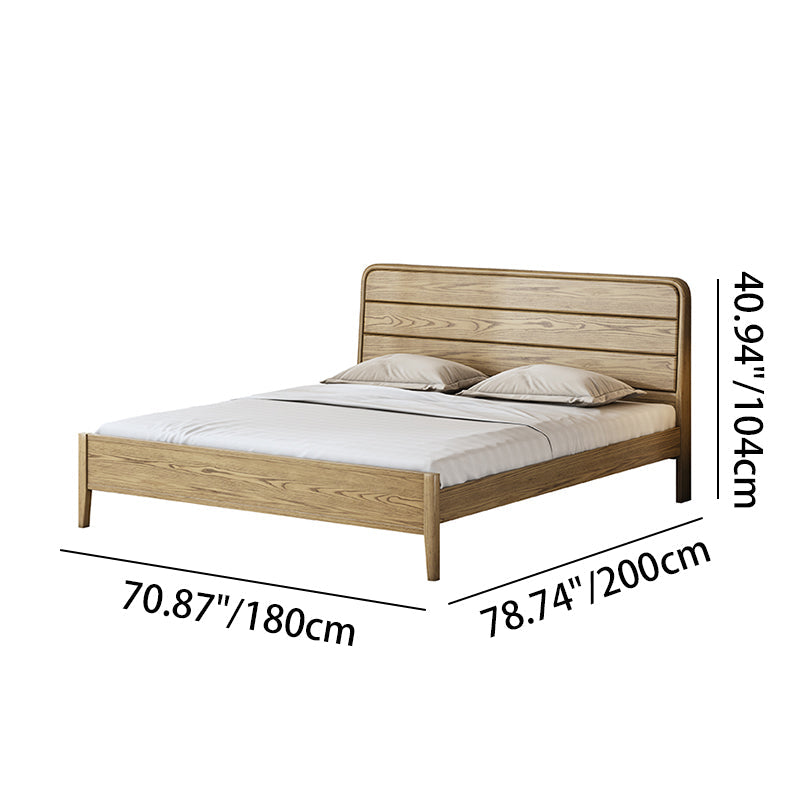 Consistent Texture Bed Frame - Flush Edge &amp; Adjustable Height Ash Wood Bed For Bedroom